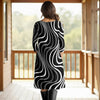 Three Quarter Sleeve Pleated Dress with Pockets - Abstract