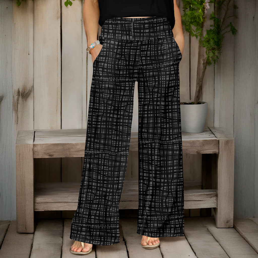 Wide Leg Pants with Pockets - Crosshatch