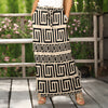 Drawstring Maxi Skirt with Side Pockets - Greek Keys