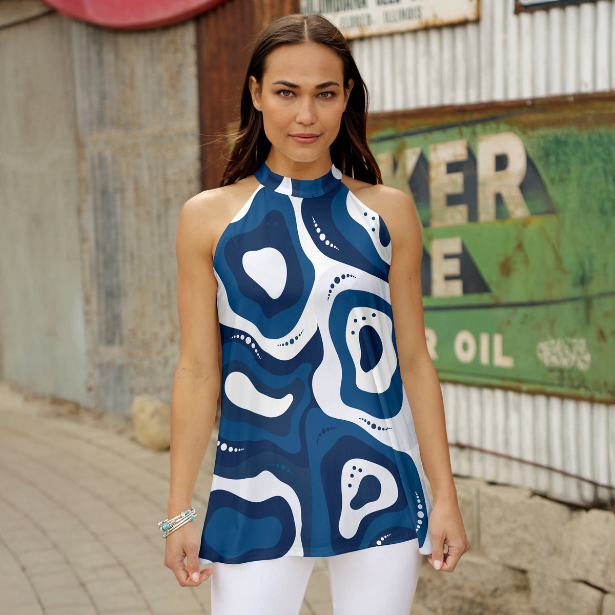 Sleeveless Halter Top - Abstract Swirls