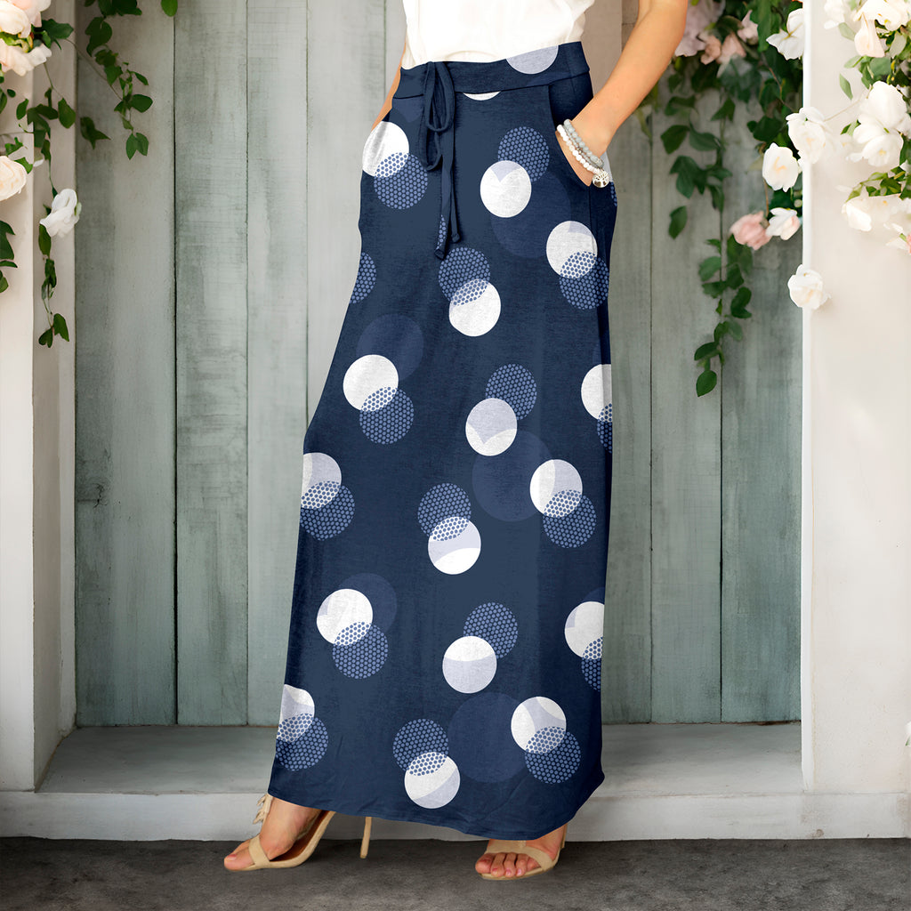 Drawstring Maxi Skirt with Side Pockets - Polka Dots