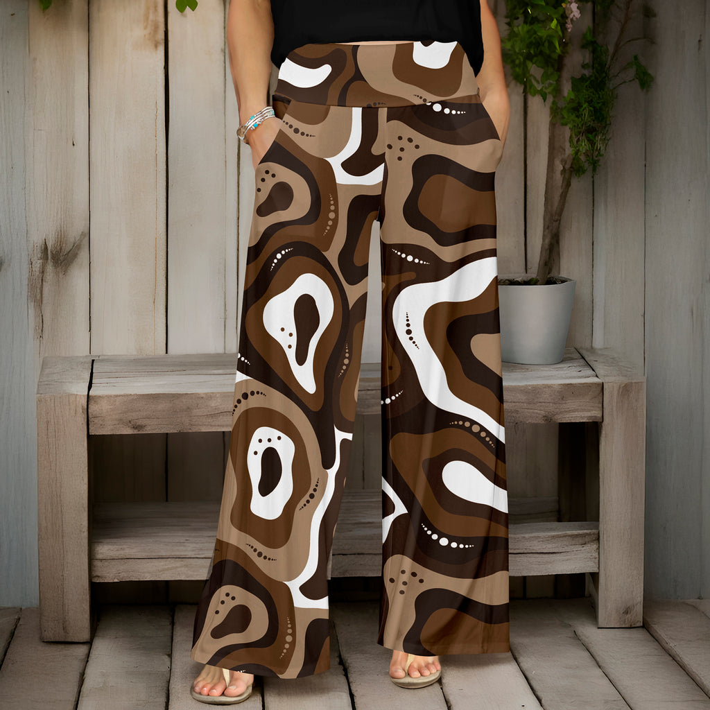 Wide Leg Pants with Pockets - Abstract