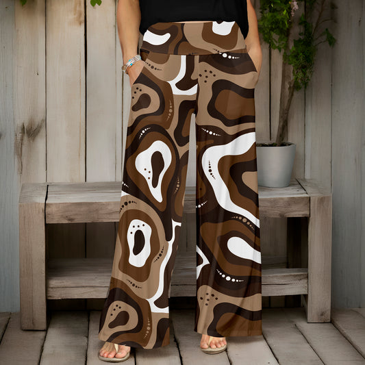 Wide Leg Pants with Pockets - Abstract