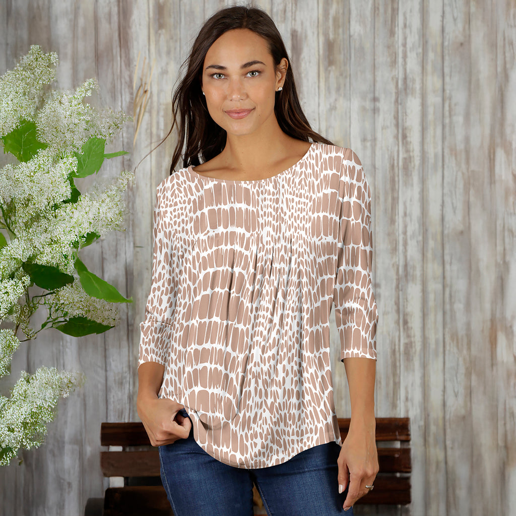Pleated Three-Quarter Sleeve Tunic - Abstract