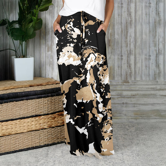 Drawstring Maxi Skirt with Side Pockets - Abstract