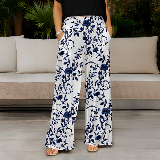 Wide Leg Pants with Pockets - Floral