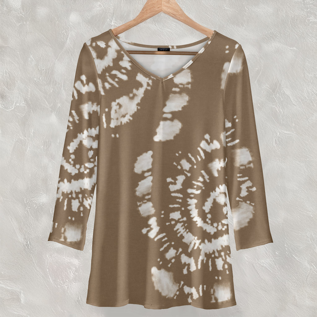Long Sleeve V Neck Tunic - Abstract
