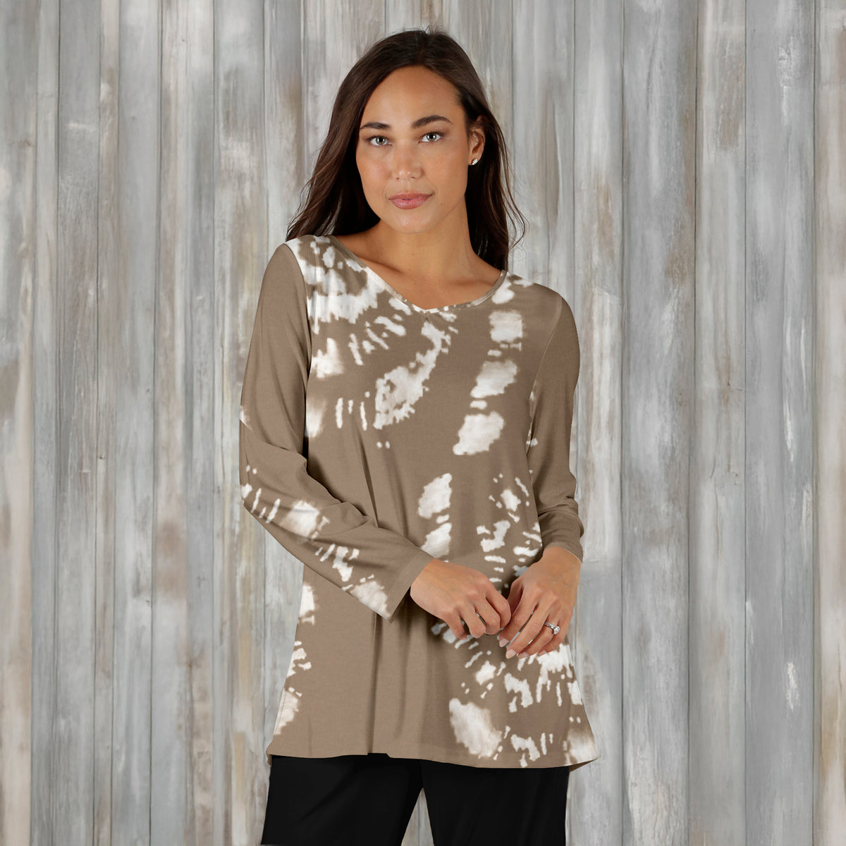 Long Sleeve V Neck Tunic - Abstract