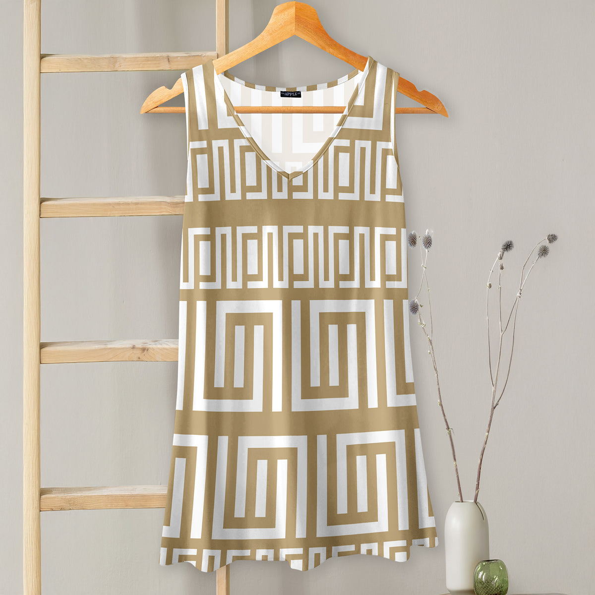 V-neck Sleeveless Top - Greek Keys