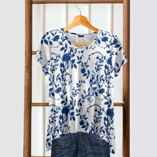 Short Sleeve V-Neck Tunic - Floral