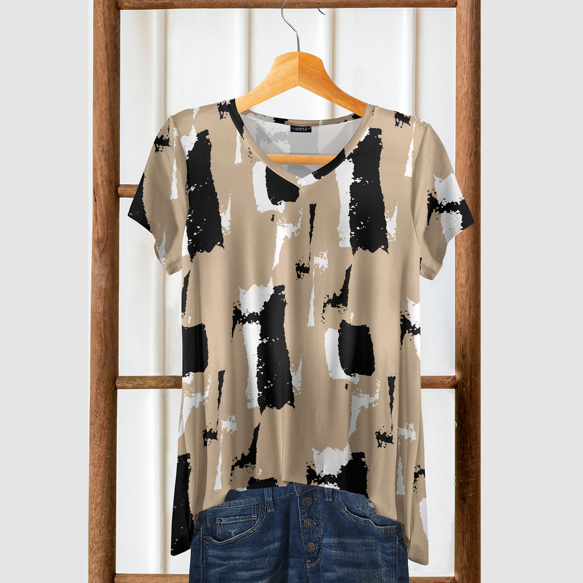 Short Sleeve V-Neck Tunic - Abstract