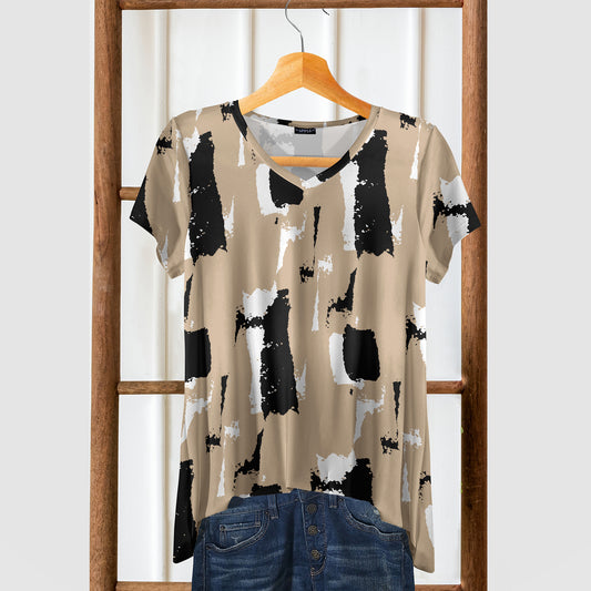 Short Sleeve V-Neck Tunic - Abstract
