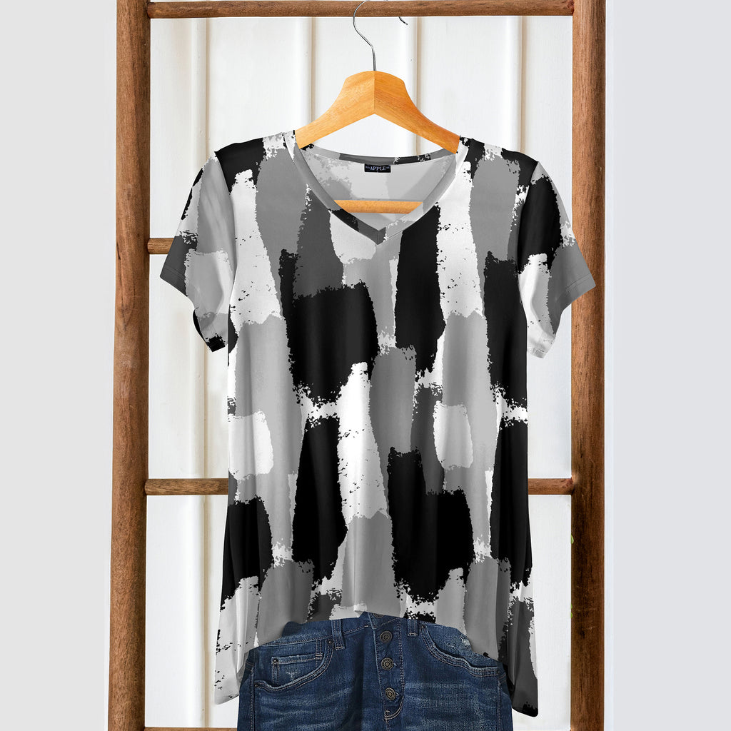 Short Sleeve V-Neck Tunic - Abstract