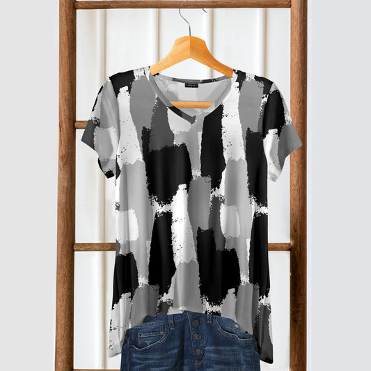 Short Sleeve V-Neck Tunic - Abstract