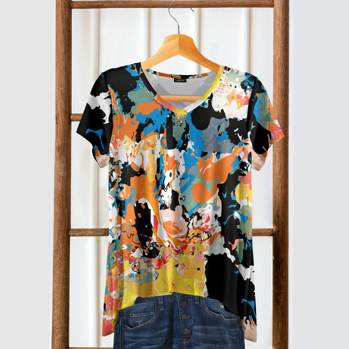 Short Sleeve V-Neck Tunic - Abstract