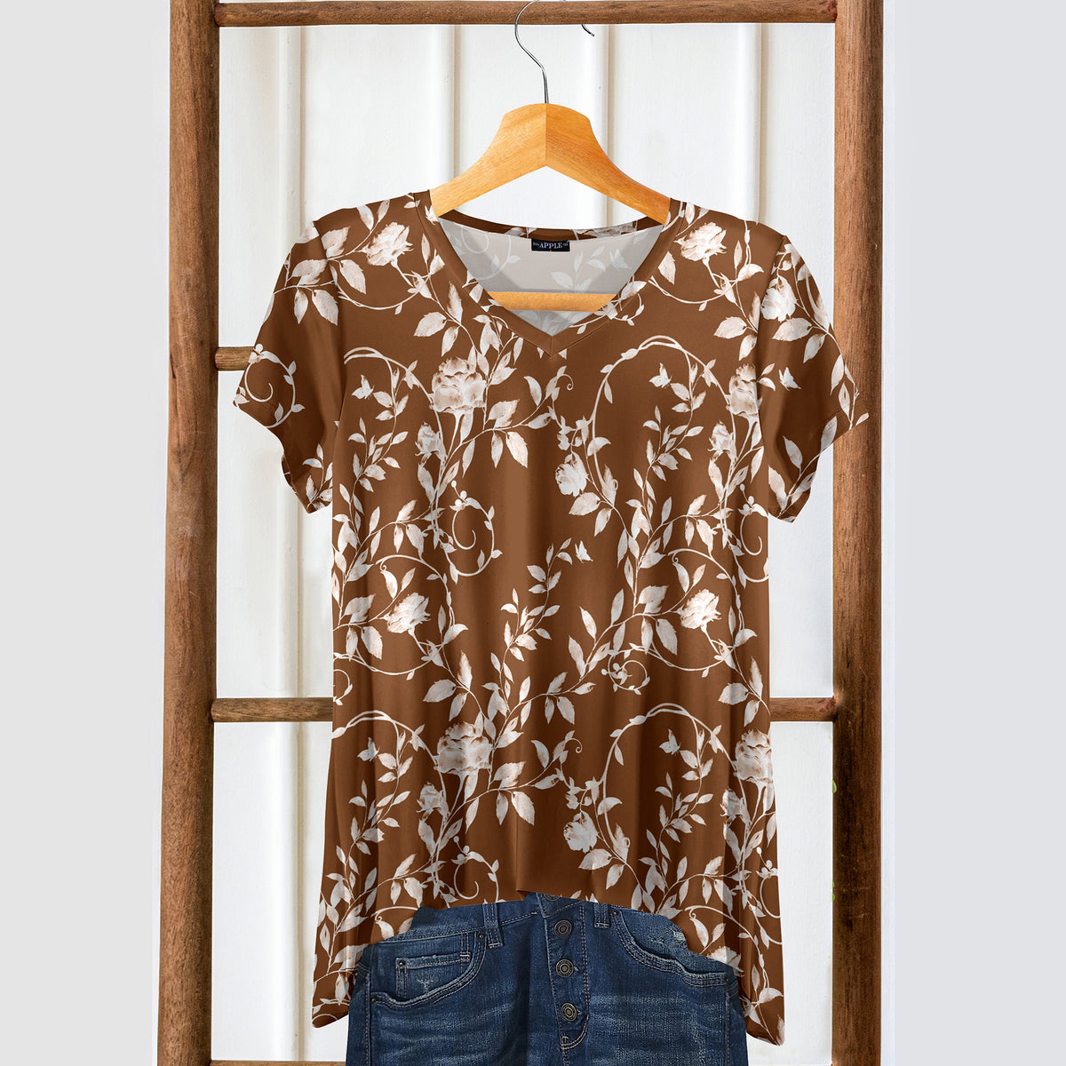 Short Sleeve V-Neck Tunic - Floral