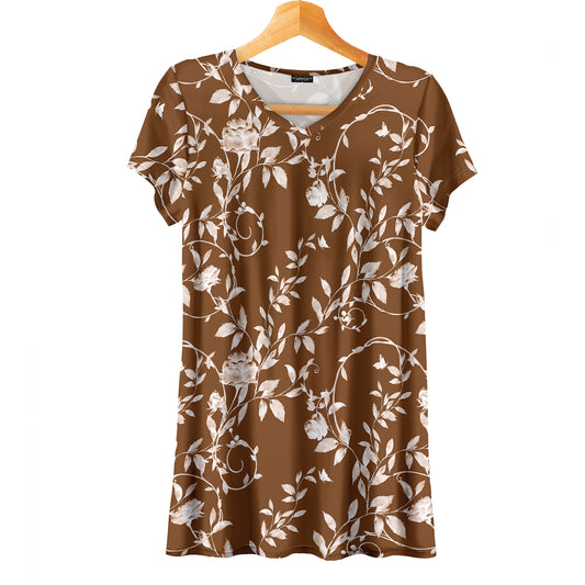 Short Sleeve V-Neck Tunic - Floral