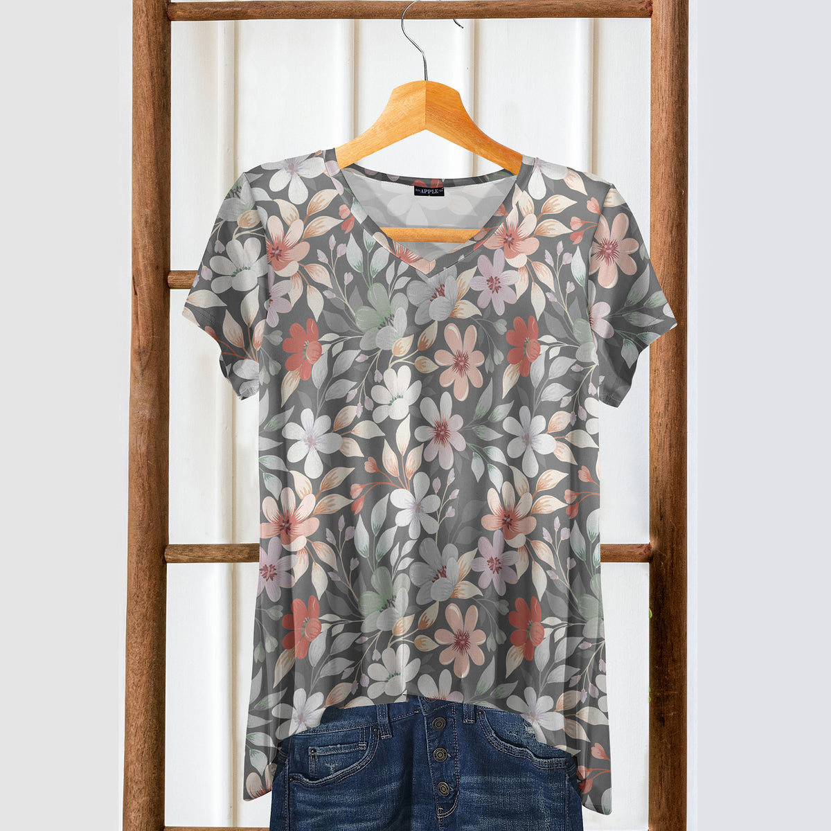 Short Sleeve V-Neck Tunic - Floral