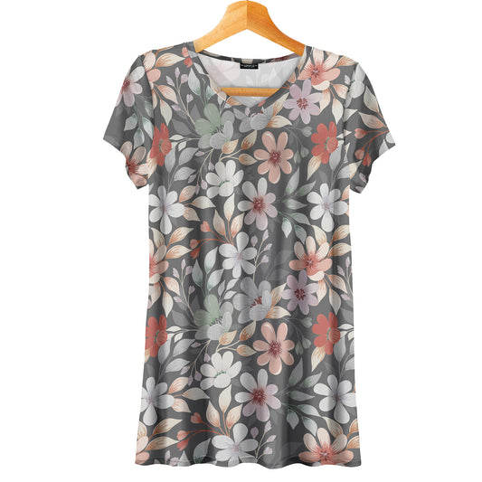 Short Sleeve V-Neck Tunic - Floral