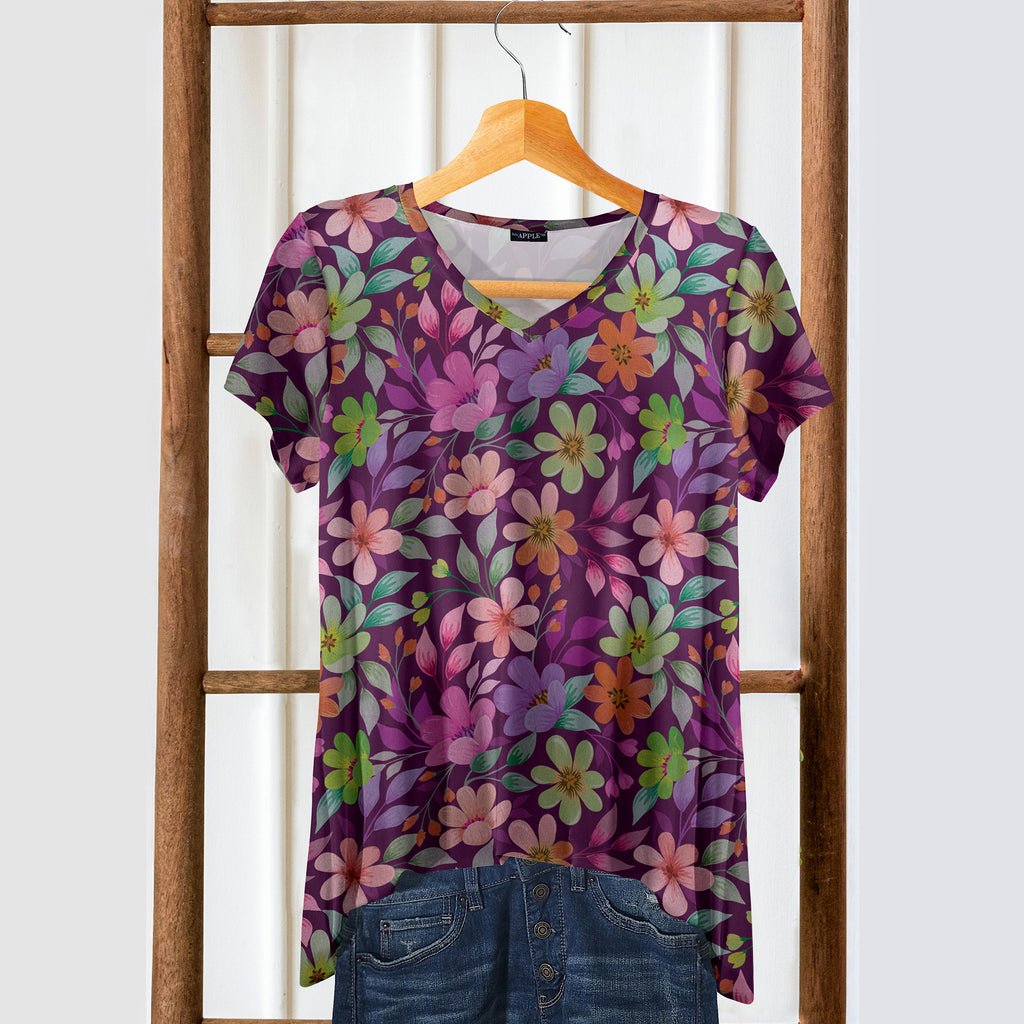 Short Sleeve V-Neck Tunic - Floral