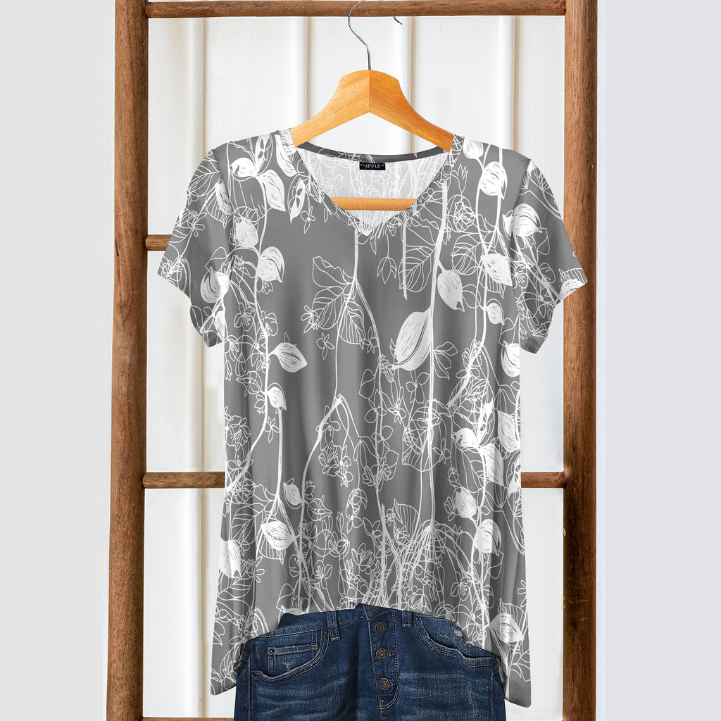 Short Sleeve V-Neck Tunic - Floral