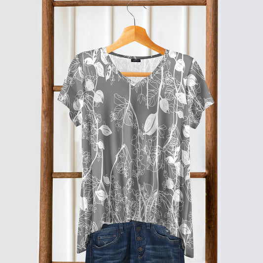 Short Sleeve V-Neck Tunic - Floral