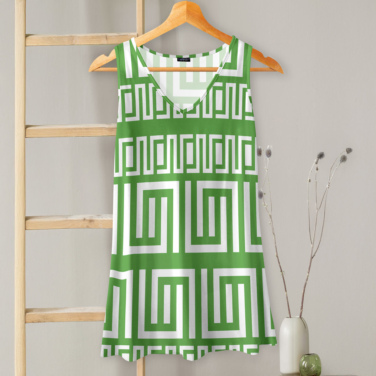 V-neck Sleeveless Top - Greek Keys