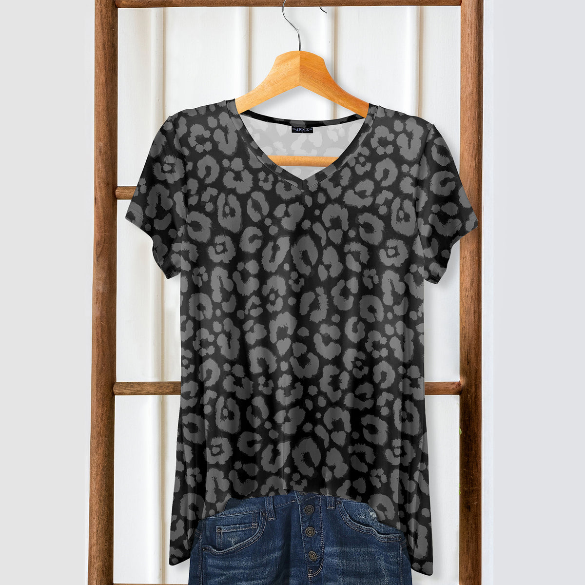 Short Sleeve V-Neck Tunic - Animal Print