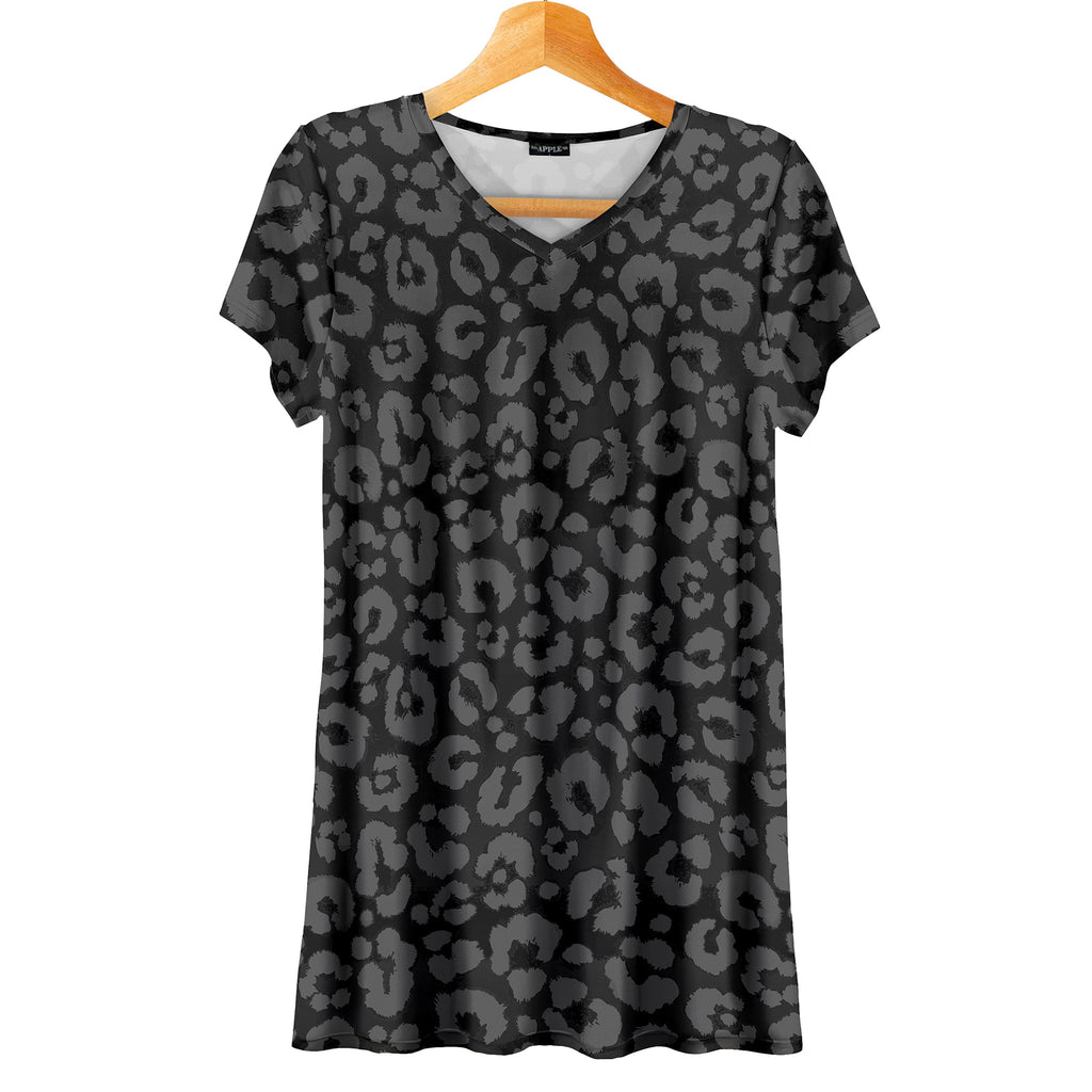 Short Sleeve V-Neck Tunic - Animal Print