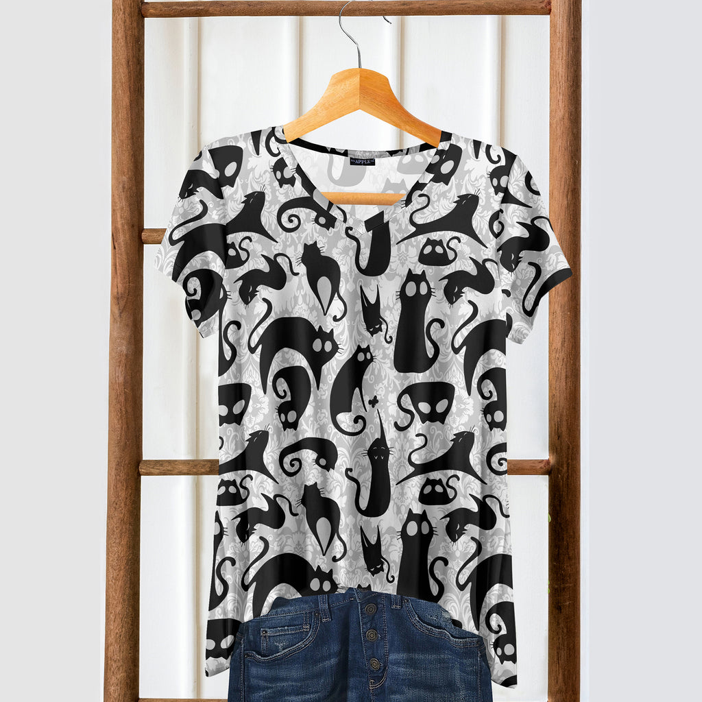 Short Sleeve V-Neck Tunic - Cats