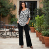 2 Piece Set - Pleated Three Quarter Sleeve Tunic and Pocket Pants - Floral
