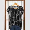 Short Sleeve V-Neck Tunic - Abstract Line Art