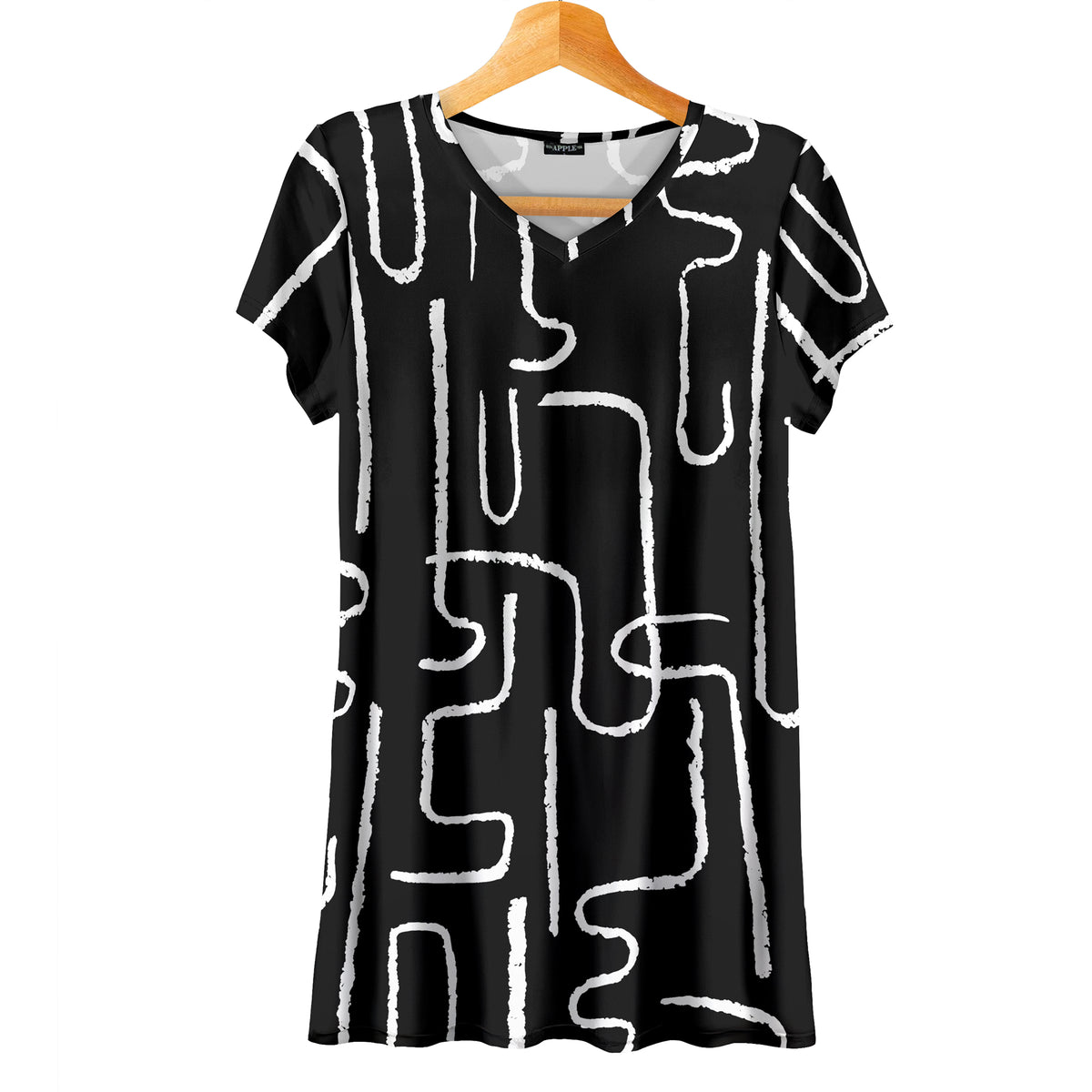 Short Sleeve V-Neck Tunic - Abstract Line Art