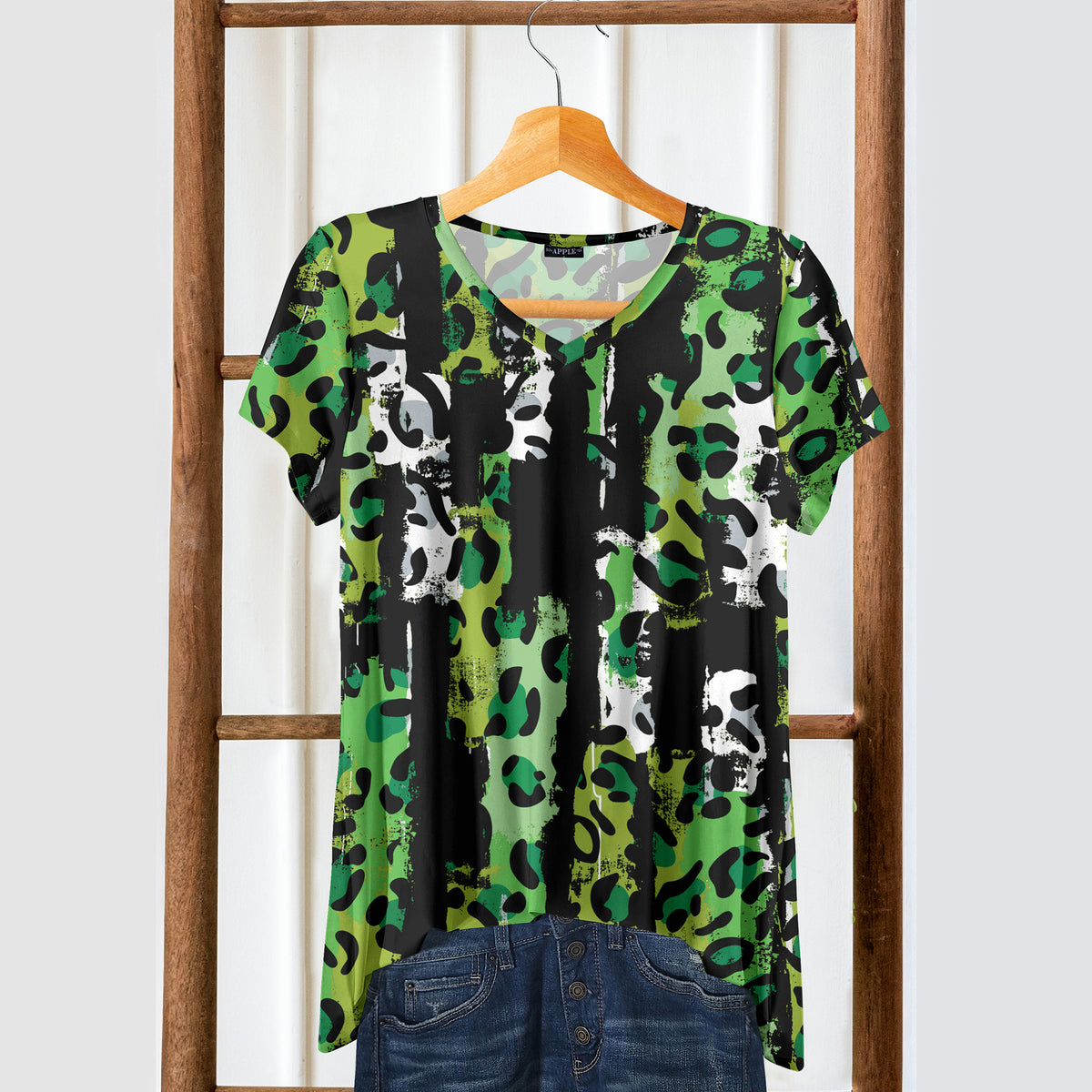 Short Sleeve V-Neck Tunic - Abstract Animal Print