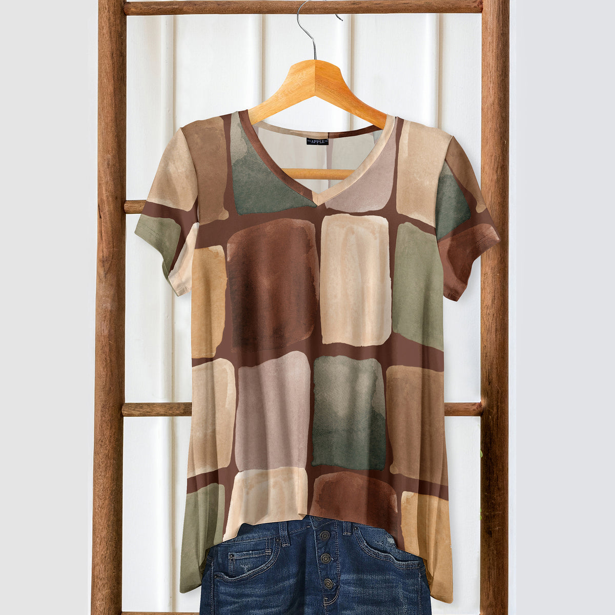Short Sleeve V-Neck Tunic - Geometric
