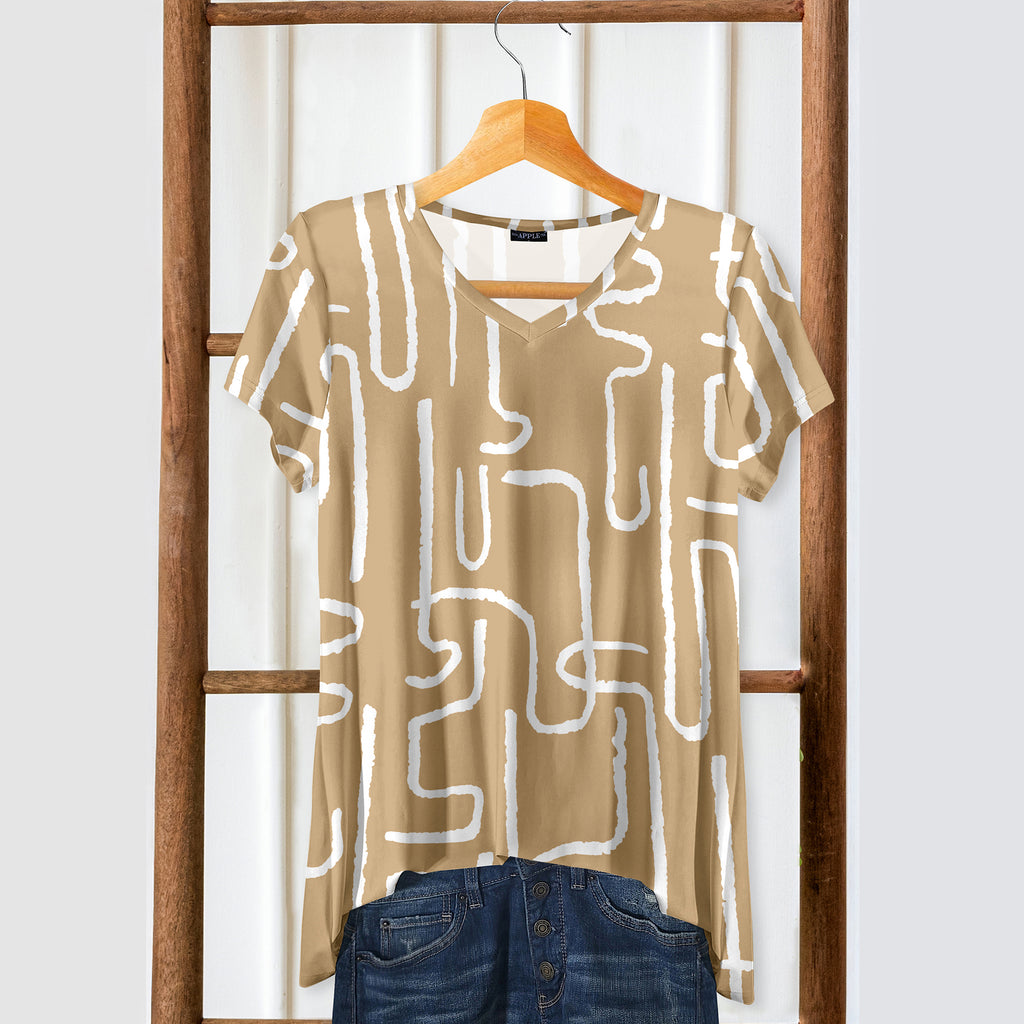 Short Sleeve V-Neck Tunic - Abstract Line Art