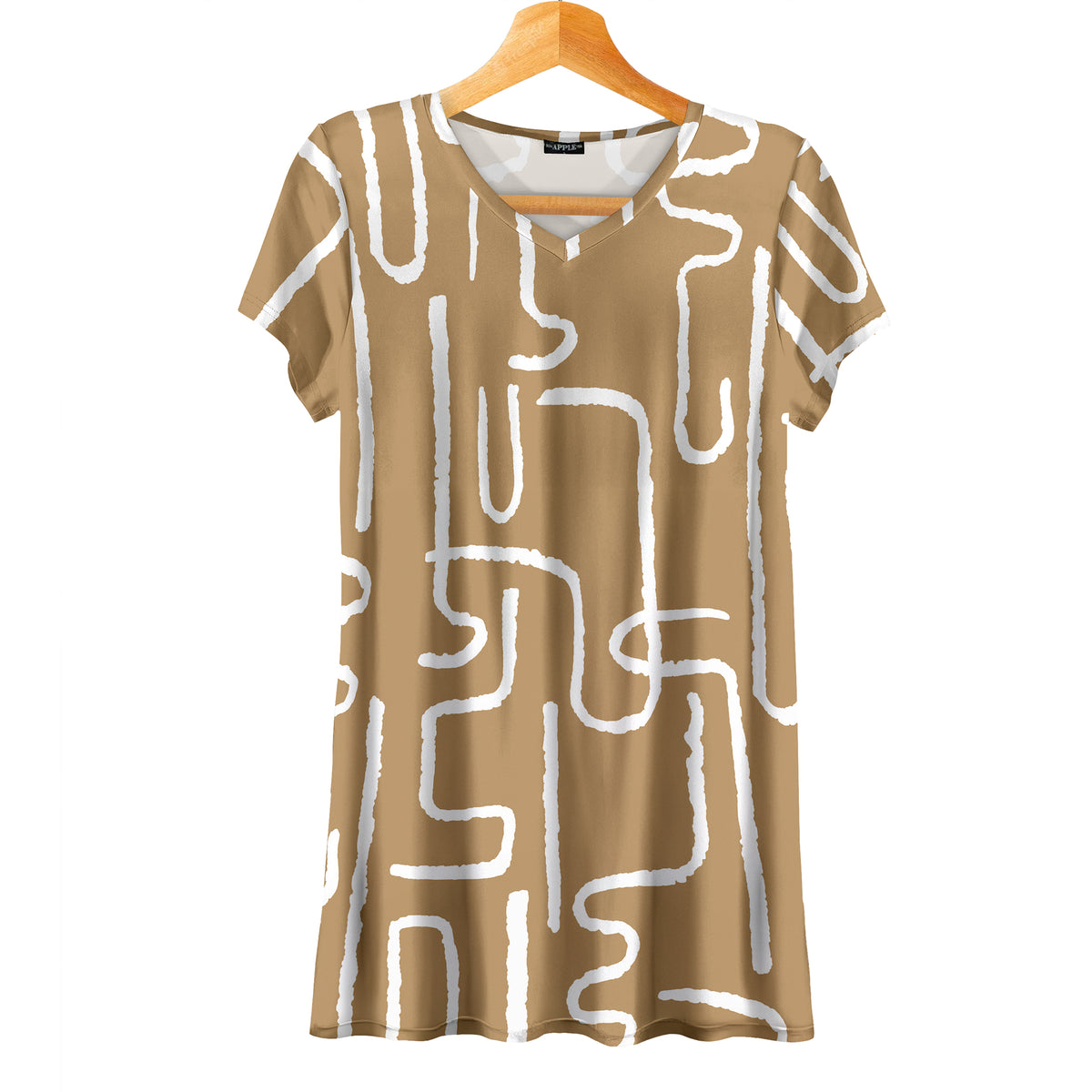 Short Sleeve V-Neck Tunic - Abstract Line Art