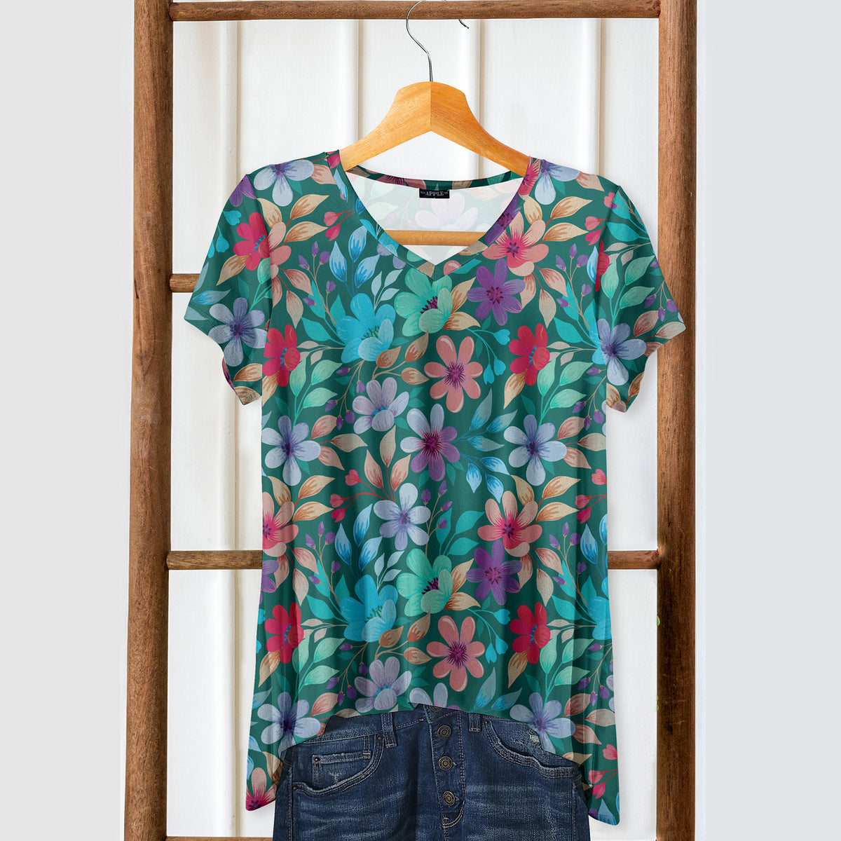Short Sleeve V-Neck Tunic - Floral