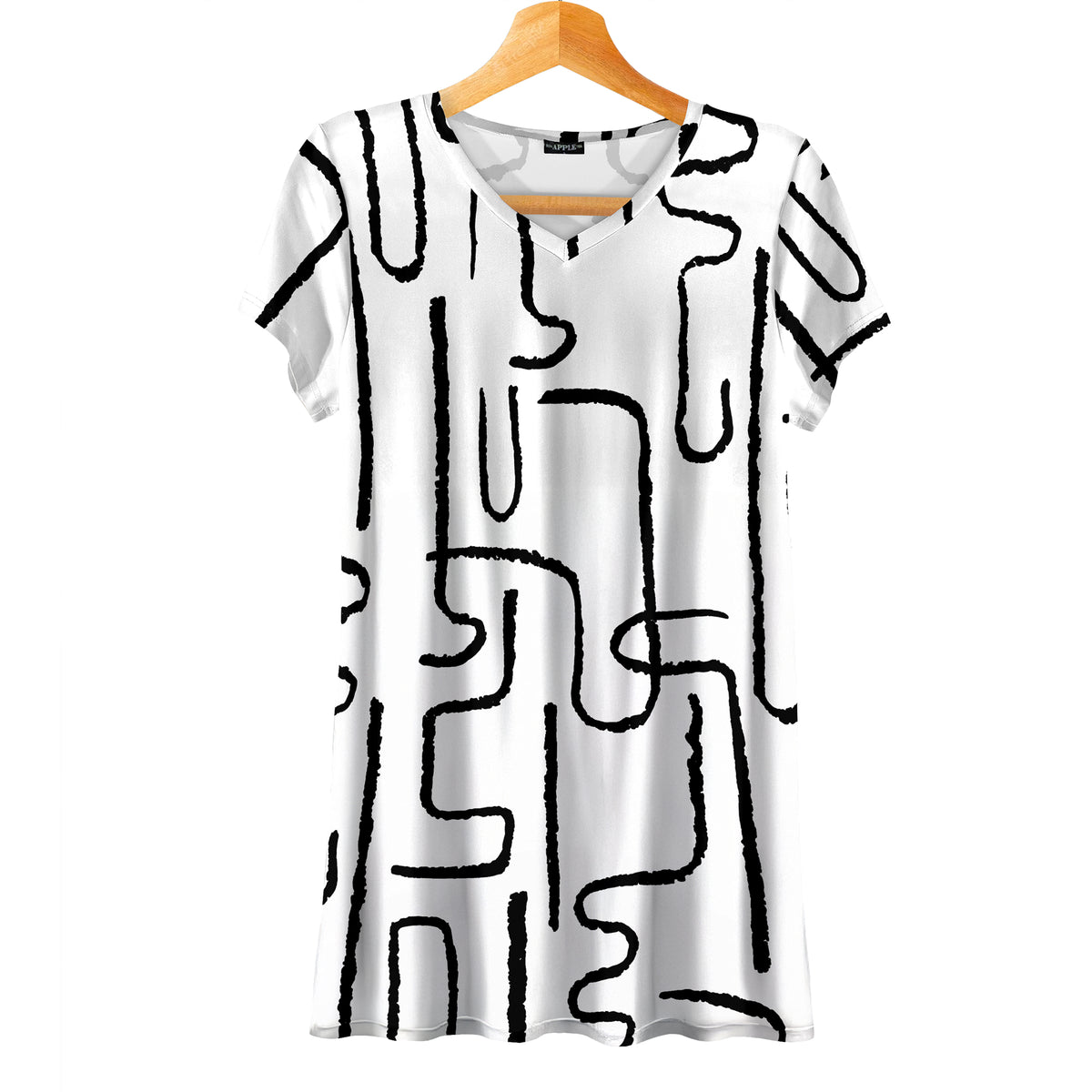 Short Sleeve V-Neck Tunic - Abstract Line Art