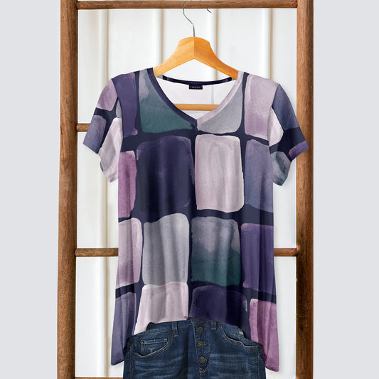 Short Sleeve V-Neck Tunic - Abstract