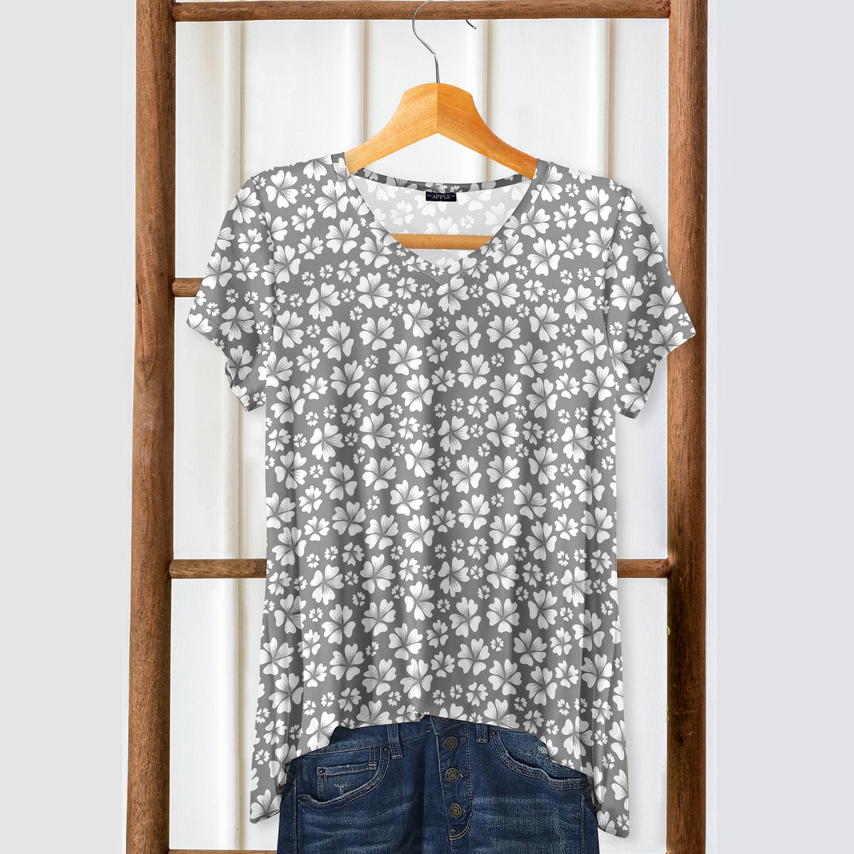 Short Sleeve V-Neck Tunic - Floral