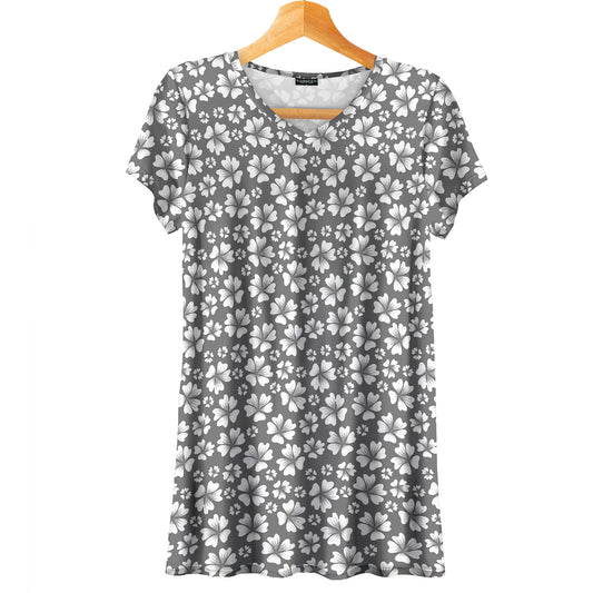 Short Sleeve V-Neck Tunic - Floral