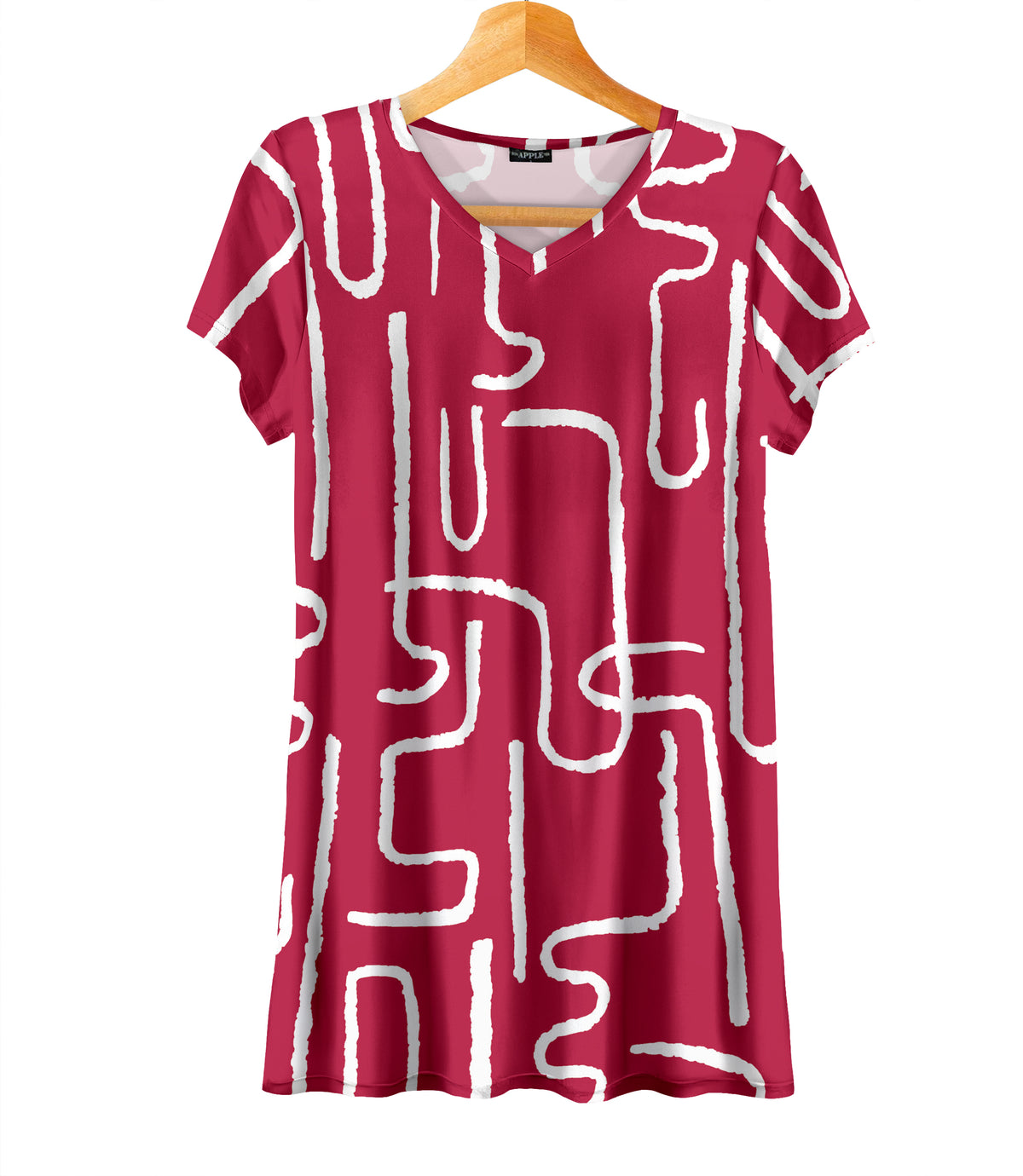 Short Sleeve V-Neck Tunic - Abstract Line Art