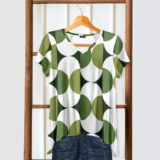 Short Sleeve V-Neck Tunic - Geometric
