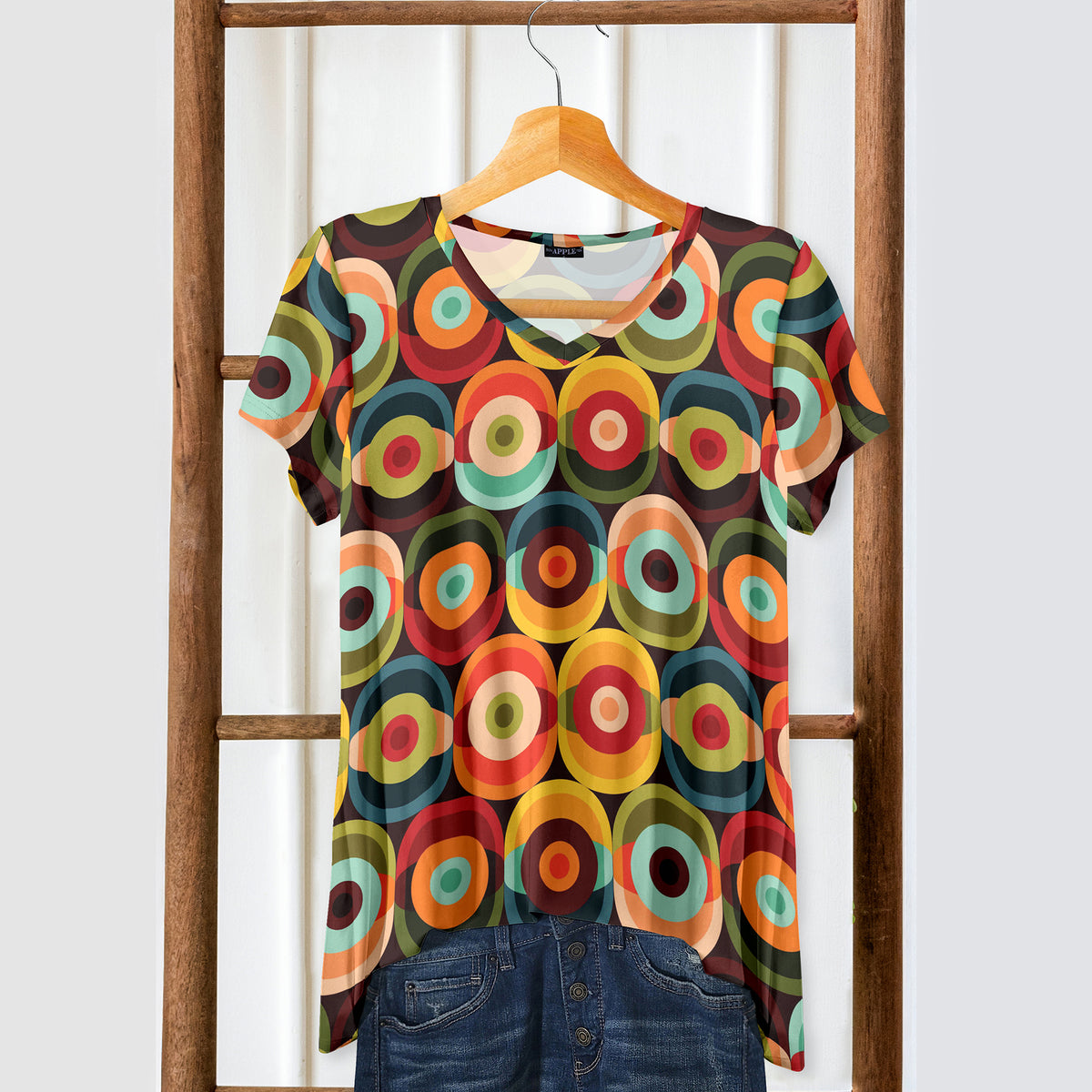 Short Sleeve V-Neck Tunic - Geometric