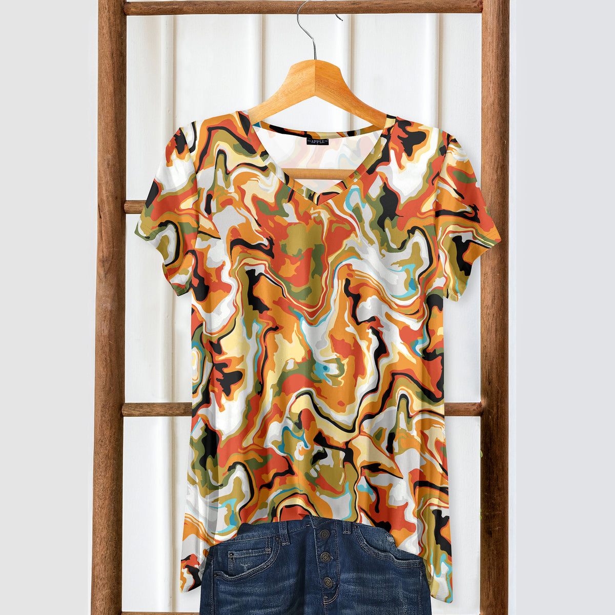 Short Sleeve V-Neck Tunic - Abstract