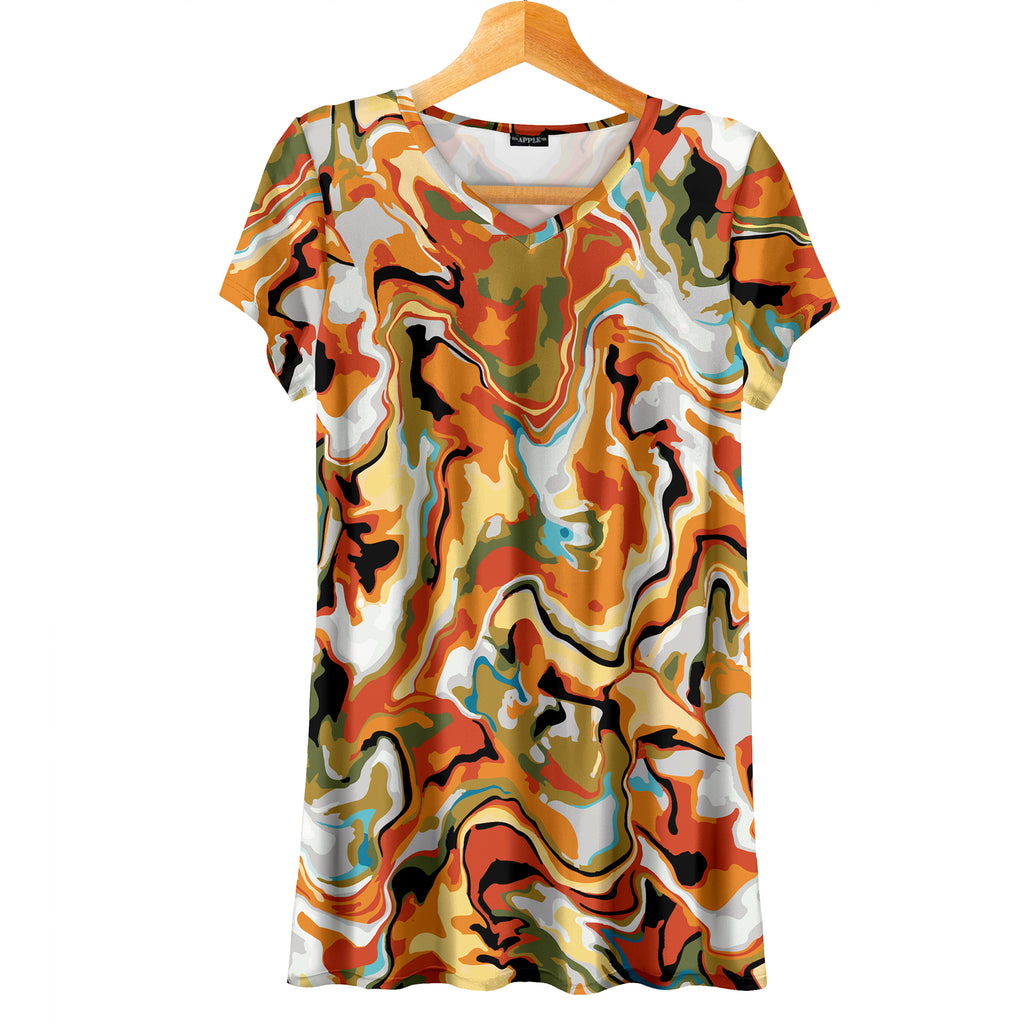 Short Sleeve V-Neck Tunic - Abstract