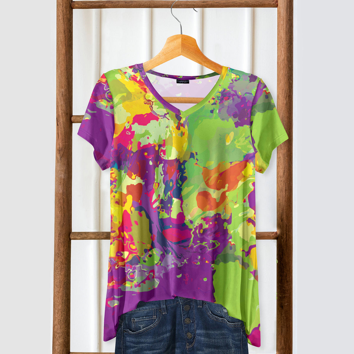 Short Sleeve V-Neck Tunic - Abstract