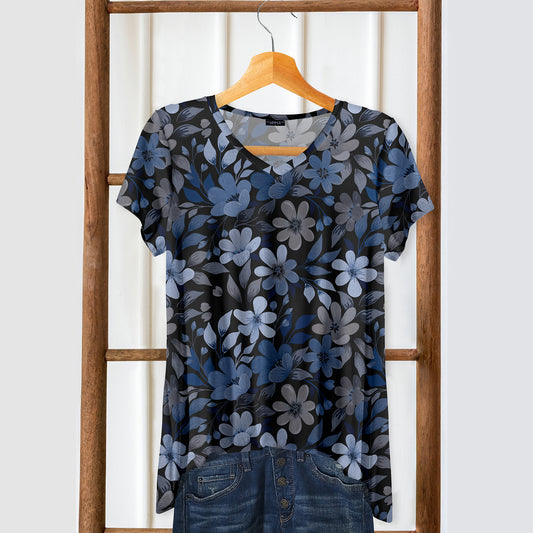 Short Sleeve V-Neck Tunic - Floral