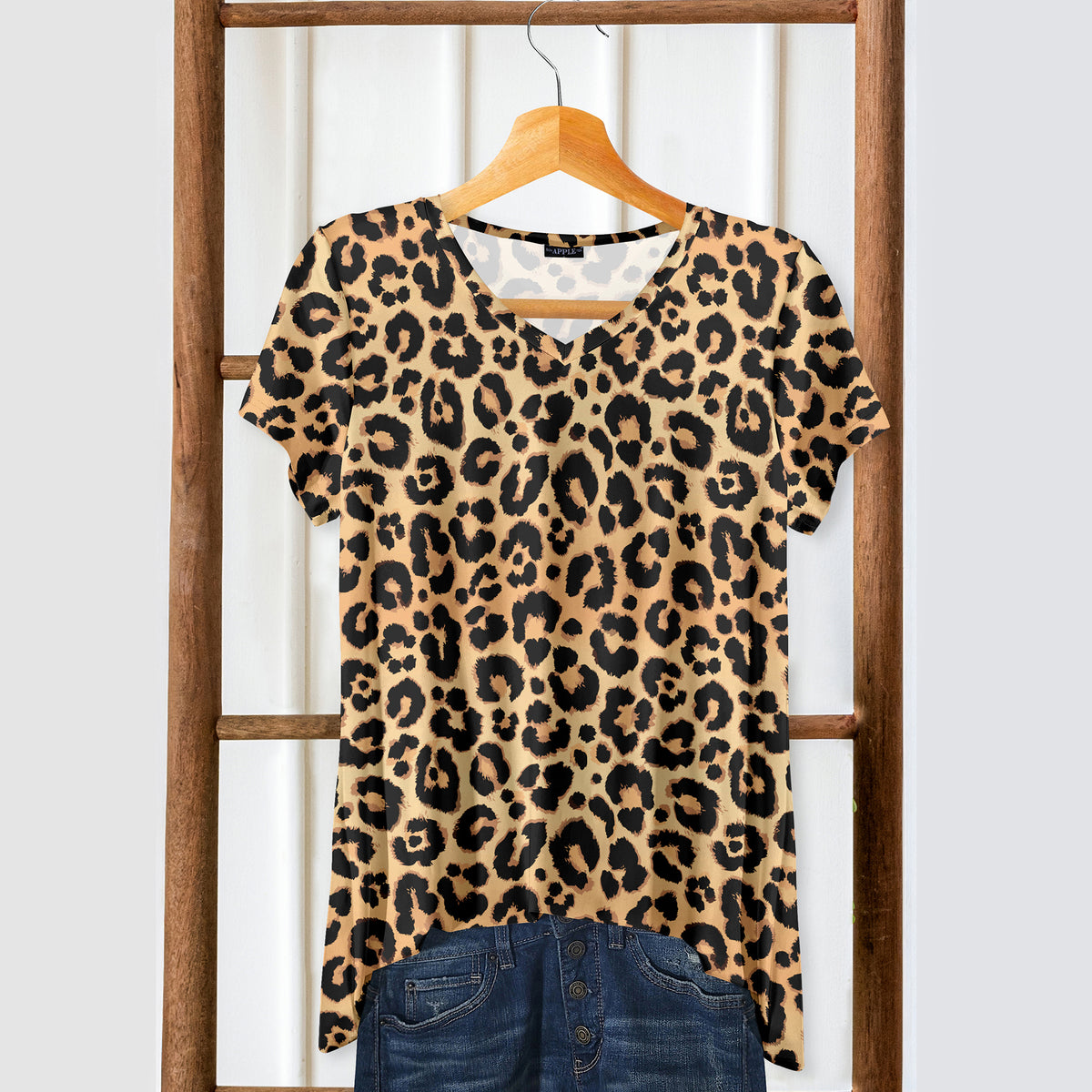 Short Sleeve V-Neck Tunic - Animal Print